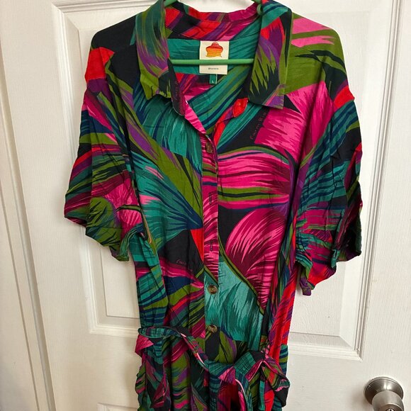 EUC Midnight Leaves Jumpsuit In Pink Sz L - Picture 3 of 4